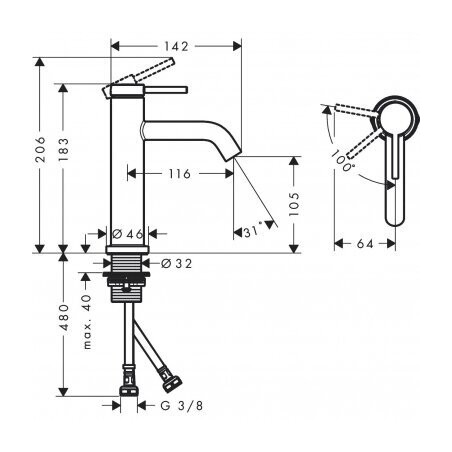 Izlietnes jaucējkrāns HANSGROHE Tecturis S 110, 73312000