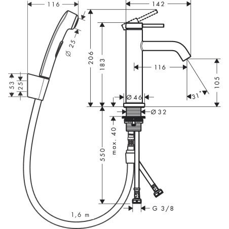 Смеситель для раковины с ручным душем HANSGROHE Tecturis S, 73211670