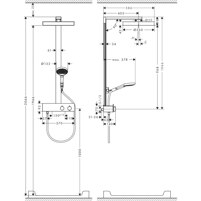 Termostatiska lietus duša sistēma HANSGROHE Rainfinity 360 Dušas caurules 1jet, 26853670