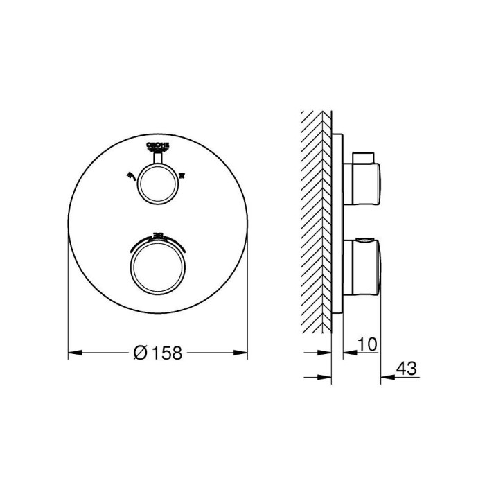 Potinkinis termostatiskais dušš maisītājs GROHE Grohtherm 2 izejas, hroms, 24076000