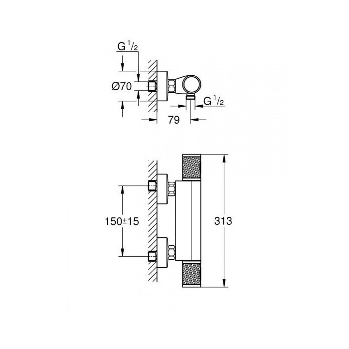 Thermostatic mixer shower with a 92 cm GROHE Grohtherm 1000 Performance, 34835000