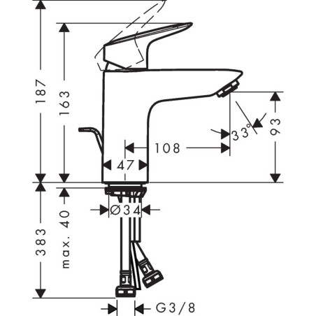 Washbasin mixer with pop-up waste valve HANSGROHE Logis 100, 71171670