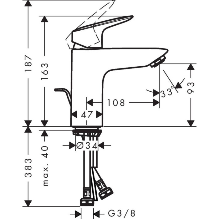 Washbasin mixer with pop-up waste valve HANSGROHE Logis 100, 71171670
