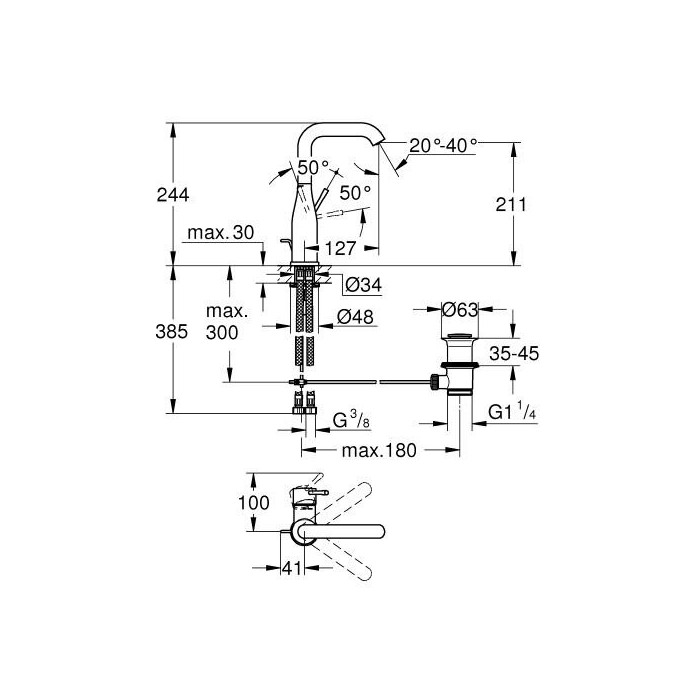 Смеситель для раковины GROHE Essence L, 24177KF1