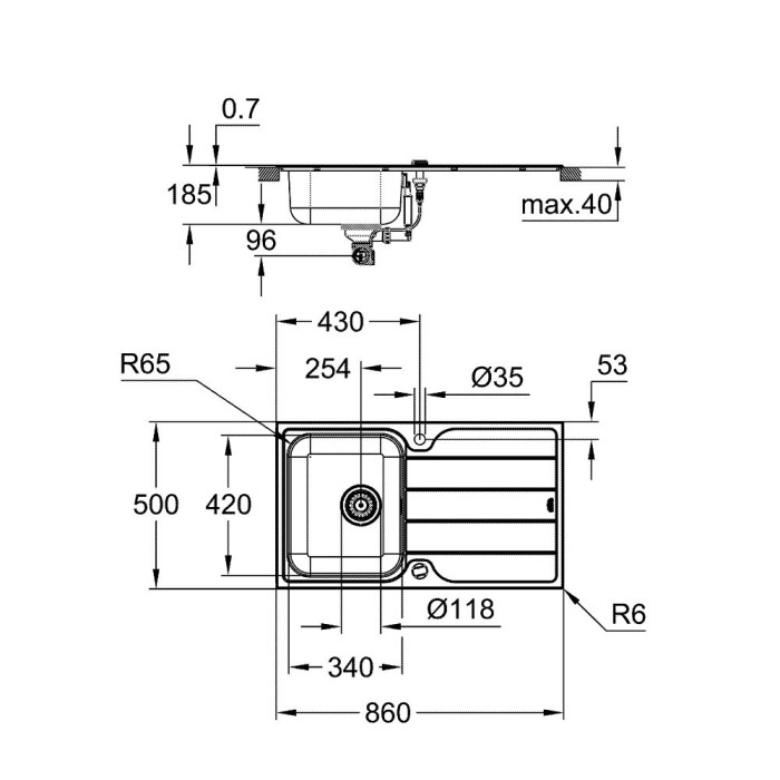 Нержавеющая стальная раковина GROHE K500, 31571SD1