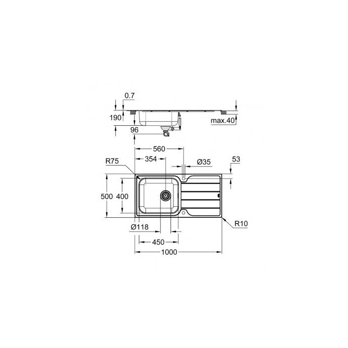 Нержавеющая стальная раковина GROHE K500, 31563SD1