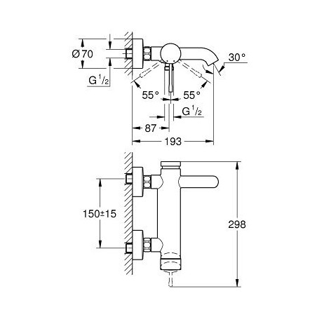 Смеситель для ванной - душ GROHE Essence, суперсталь