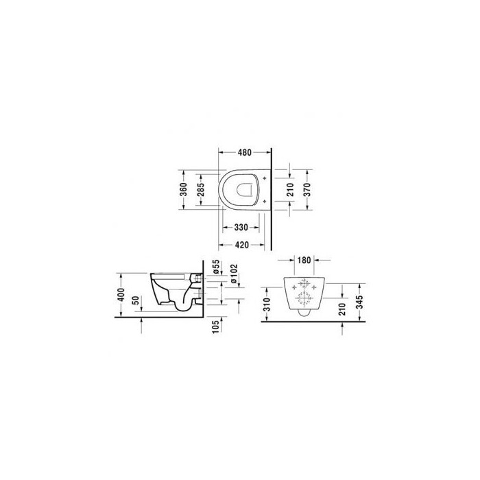 Pakabināms tualetes pods DURAVIT Me by Starck Compact Rimless ar Soft close vāku, 45300900A1