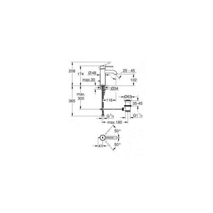 Смеситель для раковины с донным клапаном GROHE Essence размер S, 24171001