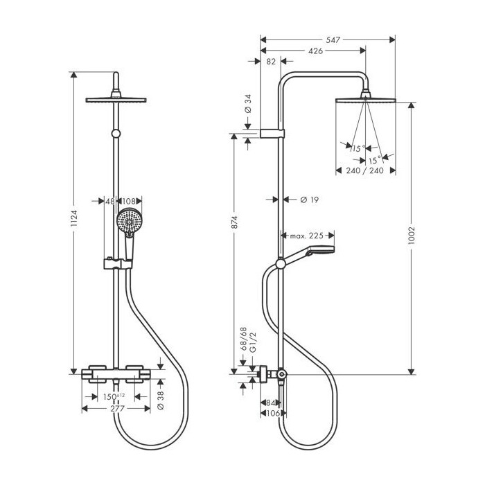 Termostatiska dušas sistēma HANSGROHE Vernis Shape 240, 26429670