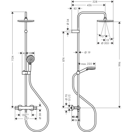 Termostatiska dušas sistēma HANSGROHE Vernis Shape 200 1jet EcoSmart, 26089670