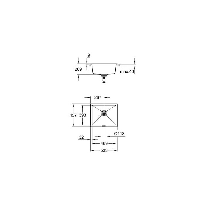 Composite sink GROHE K700U 533x457 mm granite black, 31654AP0