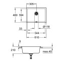 Composite sink GROHE K700U 610x460 mm granite black, 31655AP0