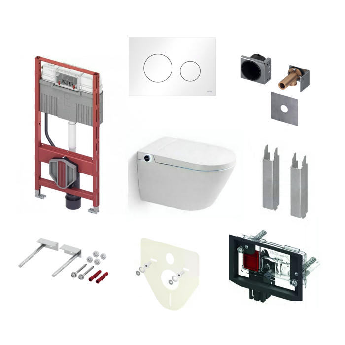 Hanging toilet with bidet function TECE (10 in 1) SET2 Rimless with soft-closing lid and concealed frame with button