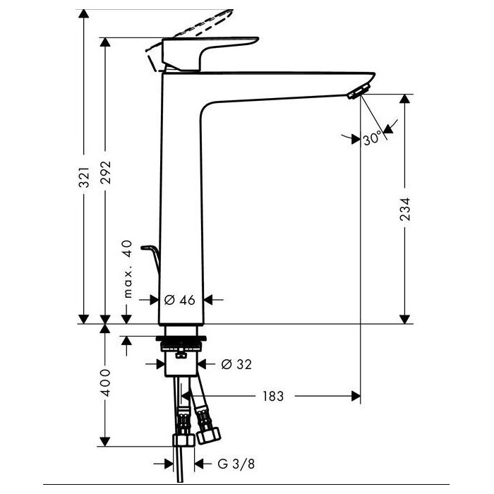 Washbasin mixer with bottom valve HANSGROHE Talis E 240, 71716990
