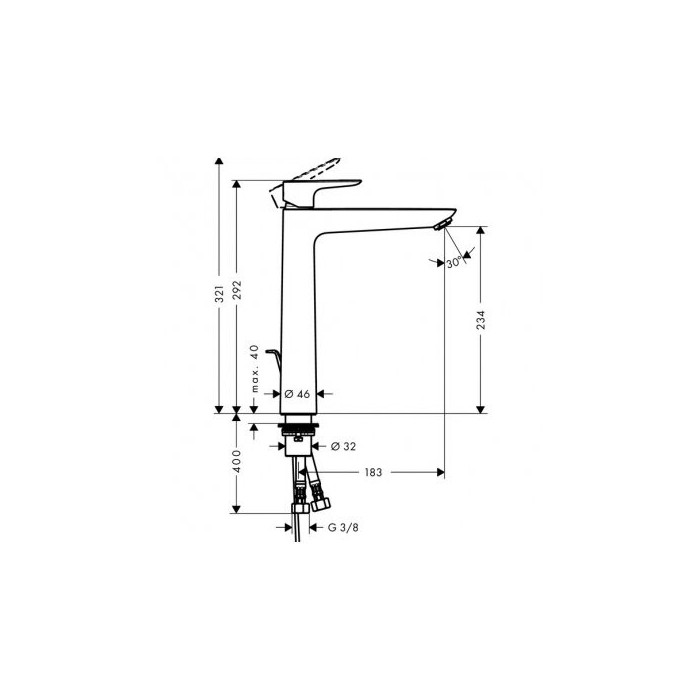 Смеситель для раковины с донным клапаном HANSGROHE Talis E 240, 71716140