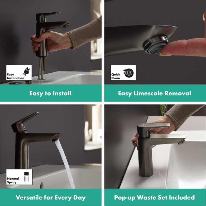 Смеситель для раковины с донным клапаном HANSGROHE Talis E 110, матовый черный хром, 71710340