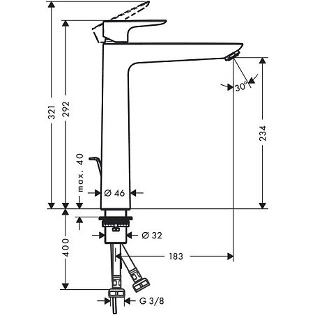 Washbasin mixer with pop-up waste HANSGROHE Talis E 240, 71716700