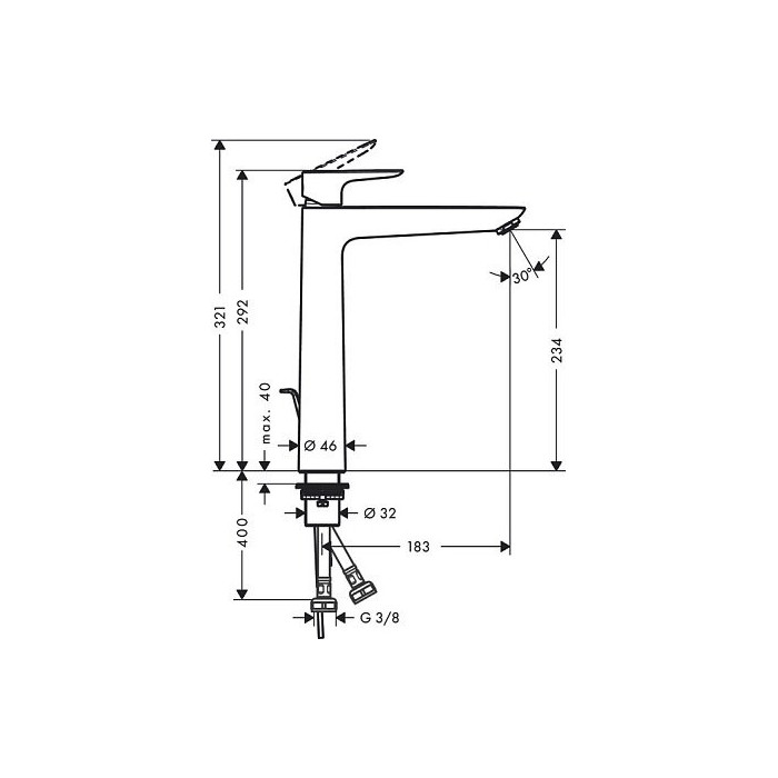 Izlietnes maisītājs ar apakšvārstu HANSGROHE Talis E 240, 71716700