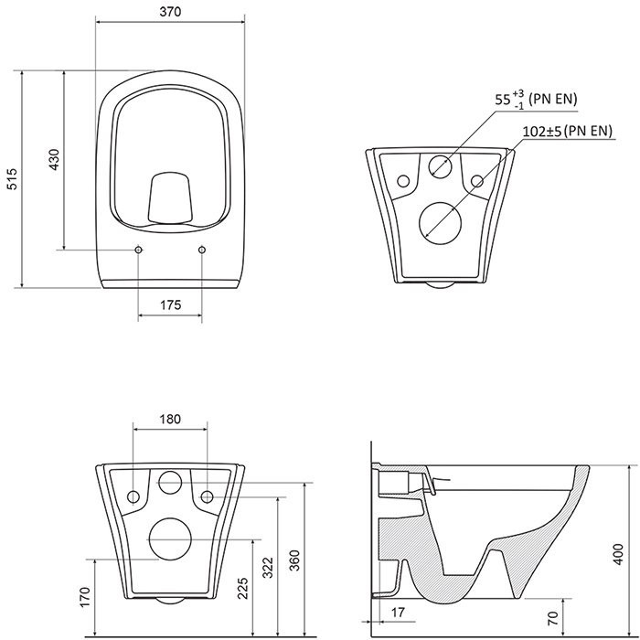 Pakabināms WC pods RAVAK Classic RimOff ar plānu vāku Classic SLIM soft close, GL20X01671