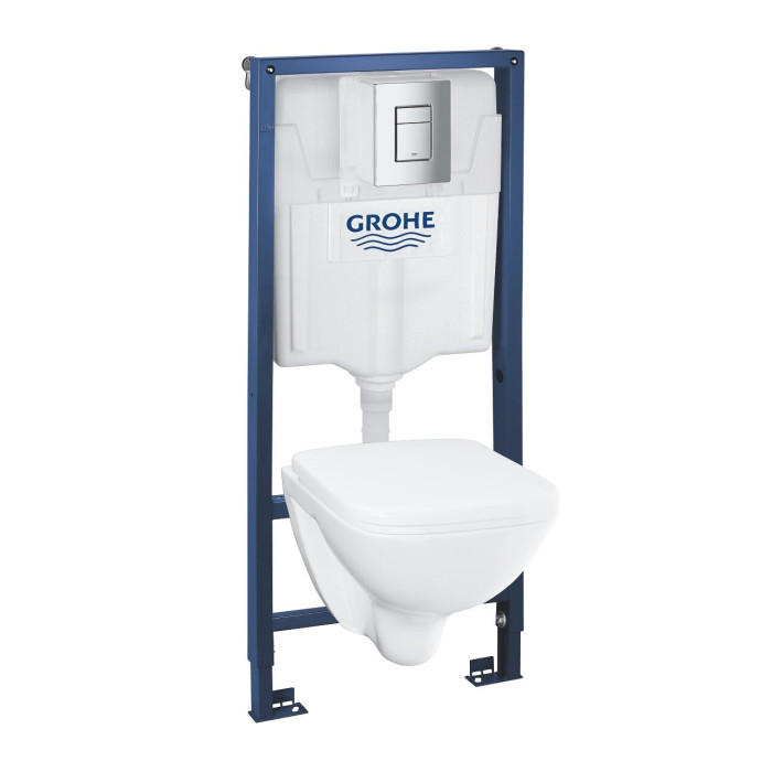 Подвесной каркас унитаза GROHE Rapid SL Solido 4 в 1 + подвесной унитаз с крышкой с мягким закрыванием
