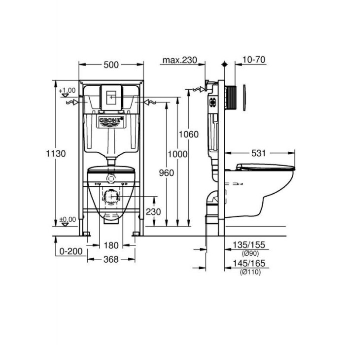 Potinkinis tualeta rāmis GROHE Rapid SL Solido 4 in 1 + piekārtais tualets ar soft-close vāku