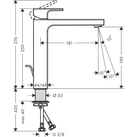 Izlietnes maisītājs ar apakšvārstu HANSGROHE Vernis Shape 190, melns-matēts, 71562670