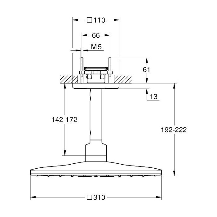 Stacionārā dušas galviņa ar turētāju GROHE Rainshower SmartActive 310 mm Cube 2jet, 26481GN0