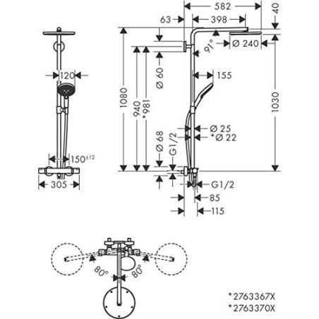 Thermostatic rain shower system HANSGROHE Raindance Select S Shower pipes 240 1jet, 27633700