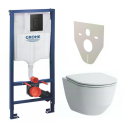 Potinkinis WC rāmis GROHE Solido ar melnu pogu Even, blīve ar stiprinājumiem (4 in 1) + LAUFEN Rimless piekārtais vienība s