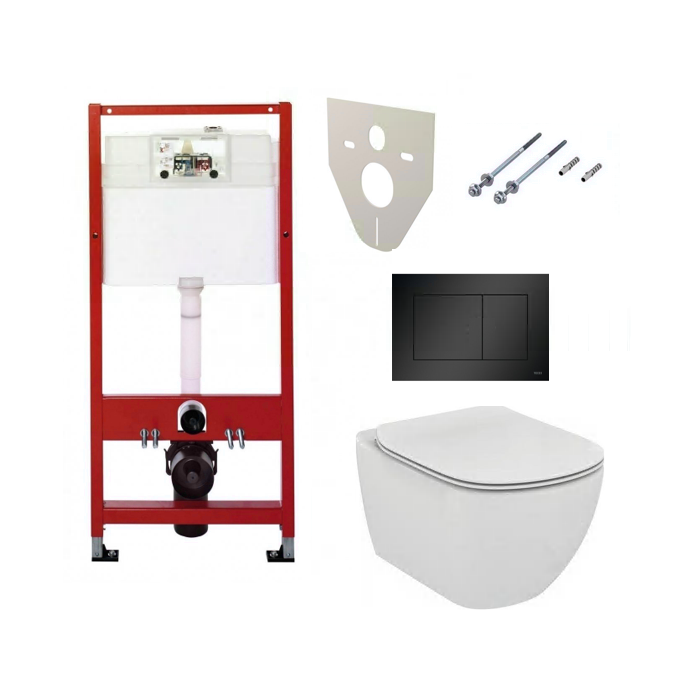 TECE concealed WC frame with black button Now the gasket is sturdy (4 in 1) + IDEAL STANDARD Tesi AquaBlade wall-mounted fixture
