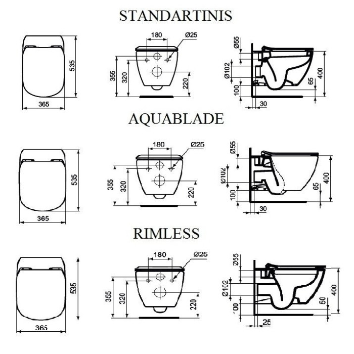 TECE concealed WC frame with black button Now the gasket is sturdy (4 in 1) + IDEAL STANDARD Tesi AquaBlade wall-mounted fixture
