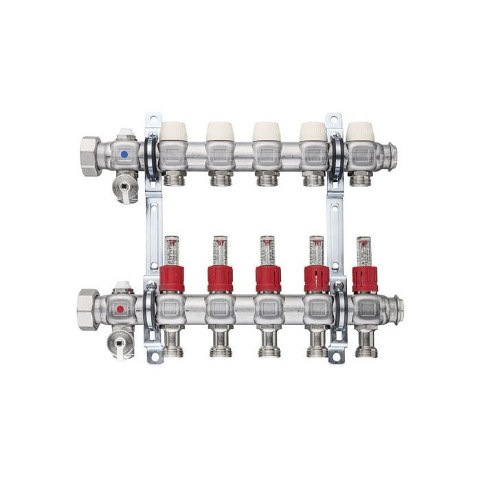 Adjustable floor heating manifold KERMI x-net 10 loops with flow meters