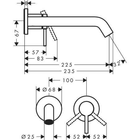Potinkinis maisītājs izlietnei HANSGROHE Tecturis S 225 mm, berzta bronza, 73351140