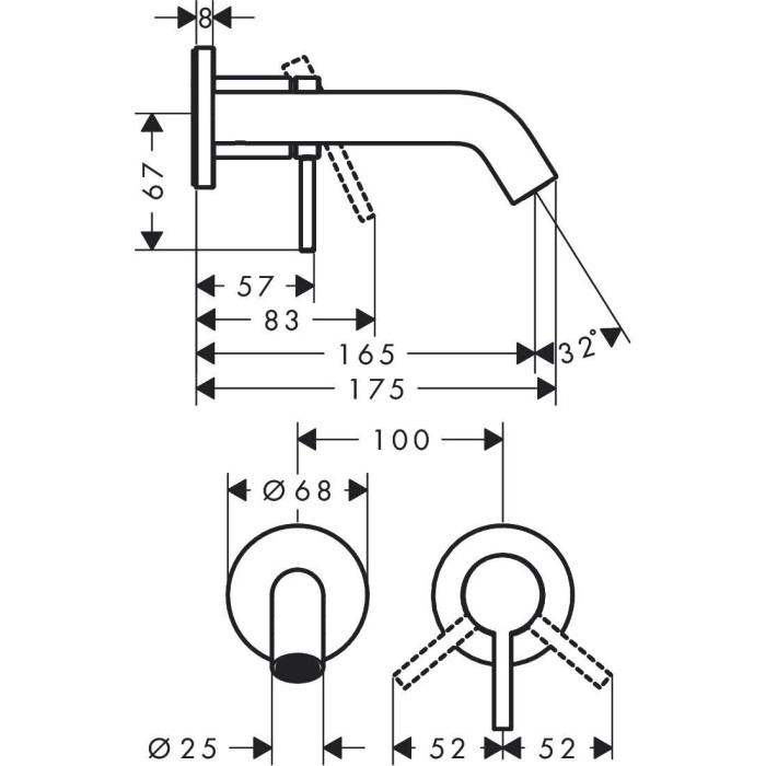 Built-in sink mixer HANSGROHE Tecturis S 165 mm, brushed bronze, 73350140