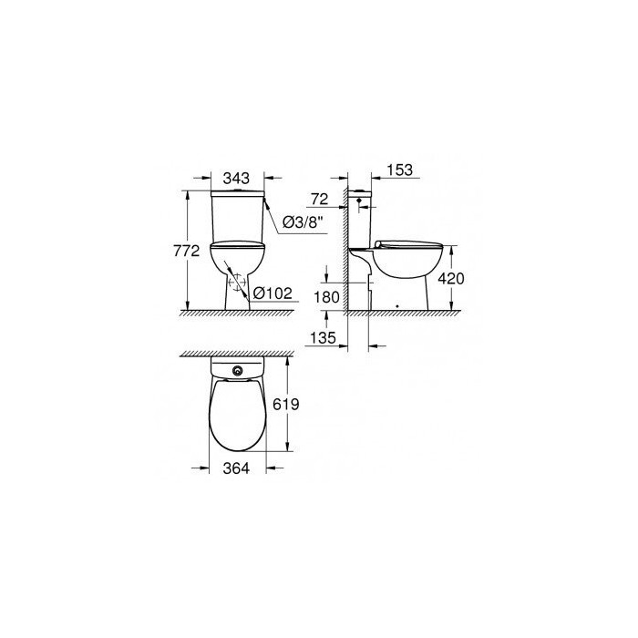 Uzstādāms tualetes pods GROHE Bau Ceramic Rimless ar mīksto aizvēršanas vāku, 39496000