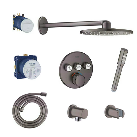 Built-in thermostatic shower set GROHE Grohtherm SmartControl 310, brushed hard graphite