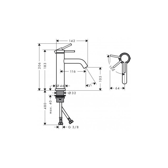 Смеситель для раковины с донным клапаном HANSGROHE Tecturis S 110 CoolStart, 73314140