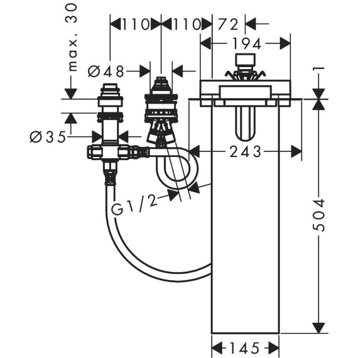 Montāžas komplekts Basic Set 3 caurumu vannas jaucējkrānam HANSGROHE 13481180