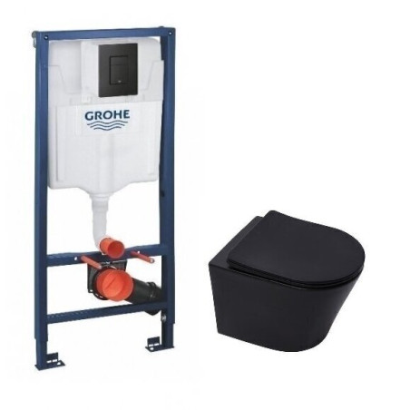 Potinkamais universālais tualeta (WC) rāmja komplekts GROHE (3 in 1) + piekārtais tualets SAT INFINITIO Compact Rimless melns s