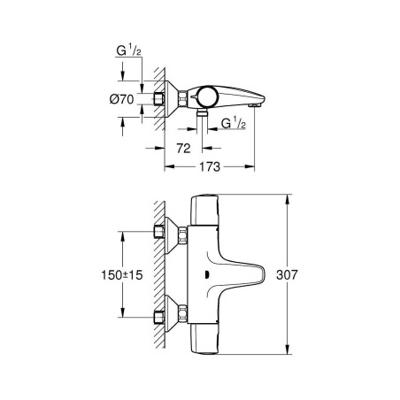 Termostatiskais maisītājs vannai - dušām GROHE Precision Trend, 1022162432