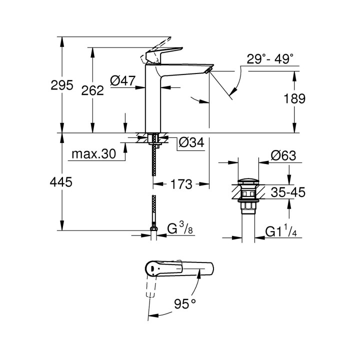 GROHE QuickFix Start XL sink mixer with bottom valve, 241652433