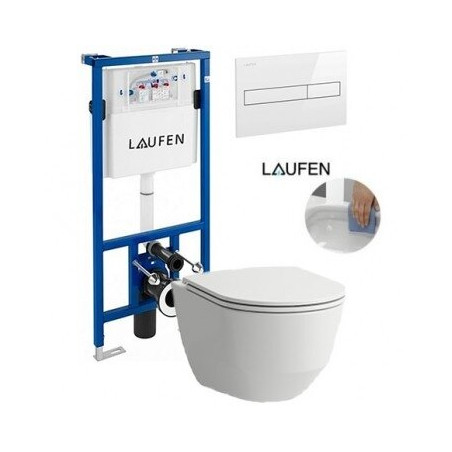 Potinkinis tualeta rāmja LAUFEN 4 in 1, balts + piekārts tualets LAUFEN Pro Rimless ar SLIM Slowclose vāku