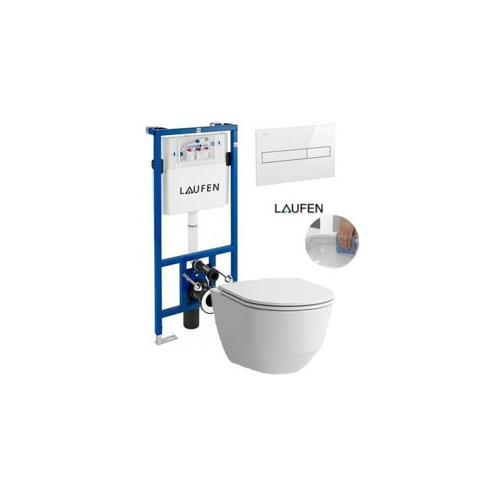 Laufen 4 in 1 concealed toilet frame, white + Laufen Pro Rimless wall-mounted toilet with SLIM Slowclose seat