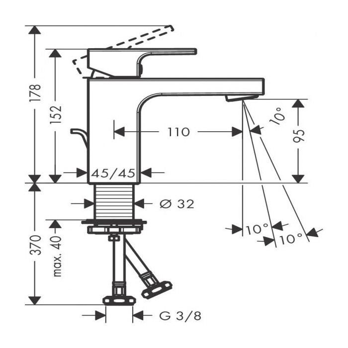 Izlietnes maisītājs ar apakšvārstu HANSGROHE Vernis Shape 100, hroms, 71561000