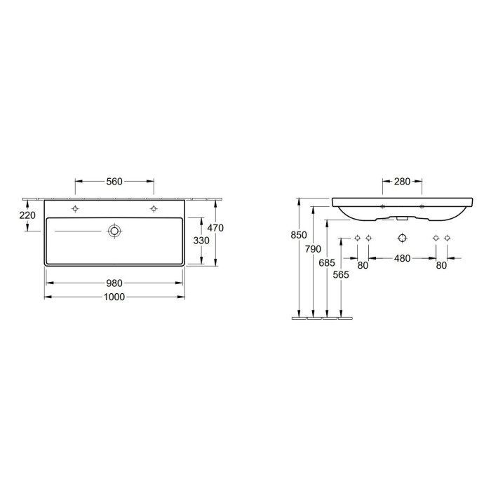 Izlietne VILLEROY & BOCH Avento 1000 x 470 mm