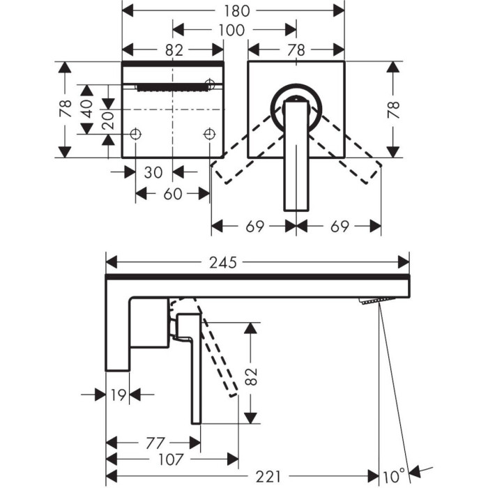 Встраиваемый смеситель для раковины HANSGROHE Axor MyEdition 221 мм, 47060670