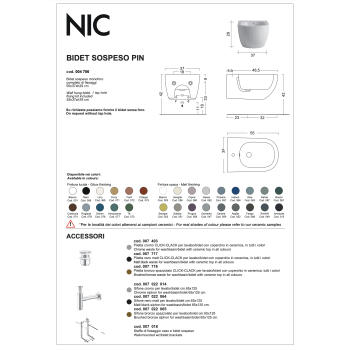 Piekaramā bidē NIC Design Pin, 001706