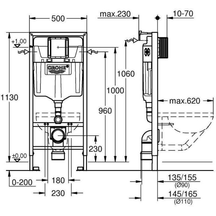 Potinkinio (WC) rāmja komplekti GROHE Rapid SL 5 in 1 Skate Cosmopolitan Phantom melns