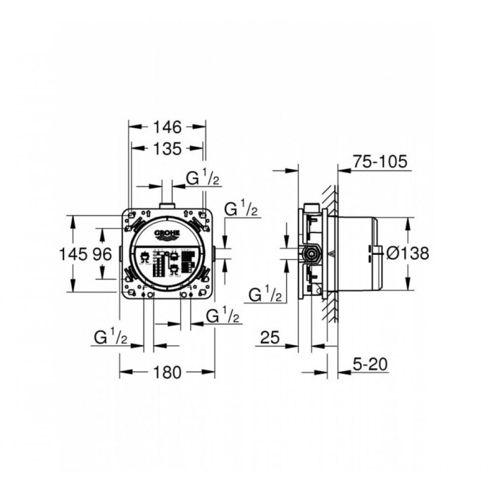 Potinkinis termostats dušas komplektiem GROHE Grohtherm SmartControl Rainshower SmartActive 310, 34863DC0